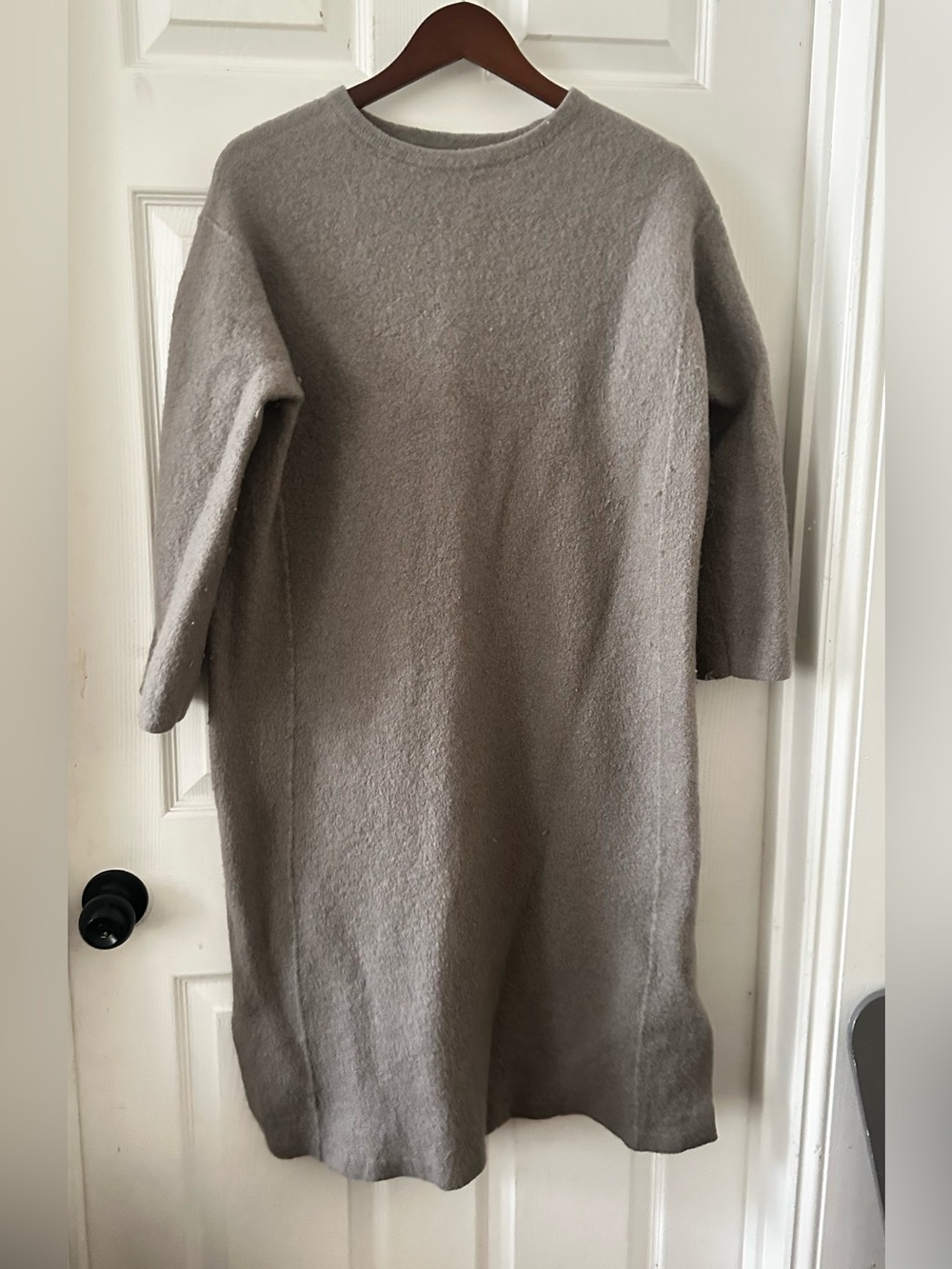 Steel Gray Boiled Wool Crewneck Tunic Sweater Dress